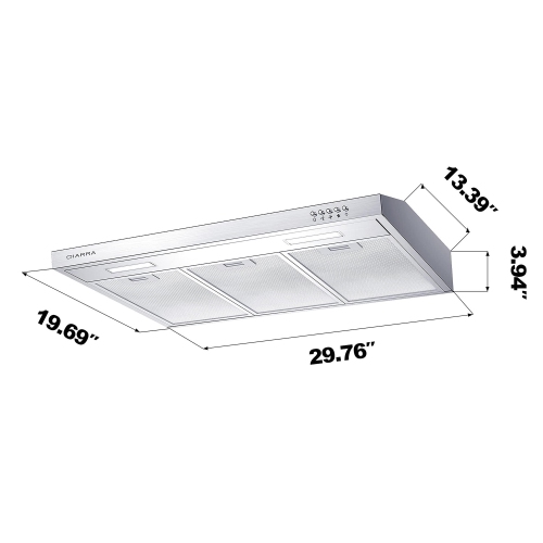 CIARRA 30 inch Range Hood Under Cabinet Hood Vent for Kitchen Ducted and Ductless Convertible,Convertible Ventilation Mode - Stainless steel