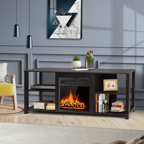 Gymax 59'' Fireplace TV Stand Entertainment Center w/ 18'' 1500W Electric Fireplace