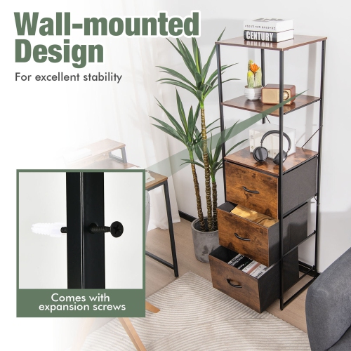 Gymax 2PCS Industrial 3-tier Bookshelf 3 Drawers Dresser for Study Bedroom Living Room