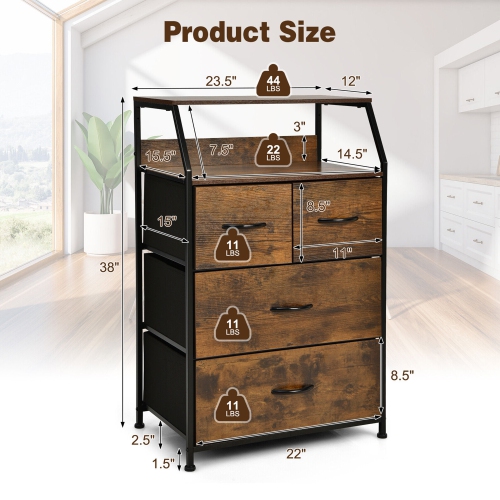 Gymax 2PCS 4 Drawer Dresser Tall Wide Storage Organizer Unit w/ Wooden Top Fabric Bins