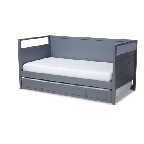 BOWERY HILL  Grey Wood Twin Size Daybed With Trundle