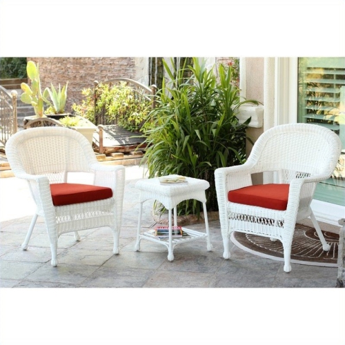 Jeco Piece Wicker Conversation Set in White with Red Orange