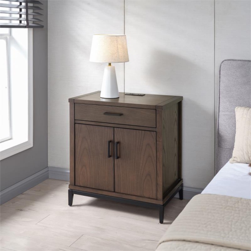 LEICK FURNITURE  9079-Grmb Julien Assembled Nightstand Table With Ac/USB In Coffee Bean/black