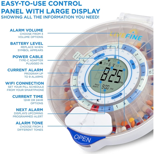 Distributeur de pilules automatique Smart avec Wi-Fi de LiveFine - couvercle transparent