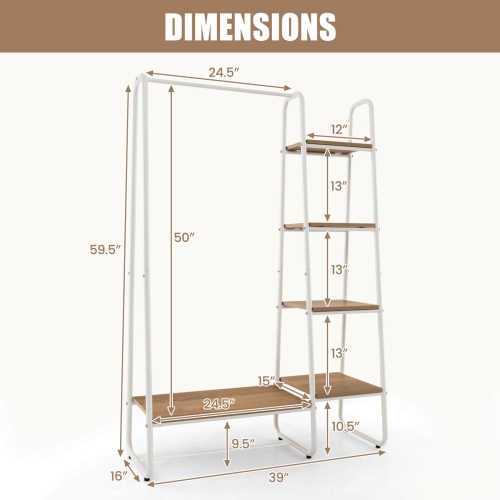 Costway Metal Garment Rack Free Standing Closet Organizer w/5 Shelves Hanging Bar