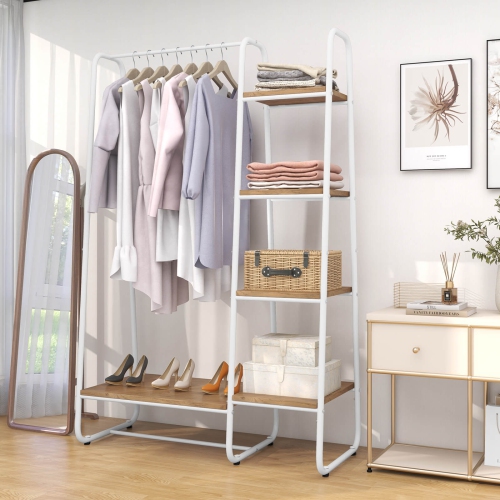 Costway Metal Garment Rack Free Standing Closet Organizer w/5 Shelves Hanging Bar