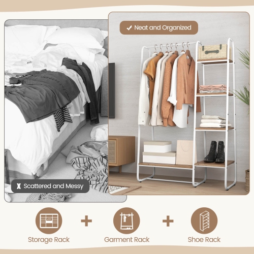 Costway Metal Garment Rack Free Standing Closet Organizer w/5 Shelves Hanging Bar