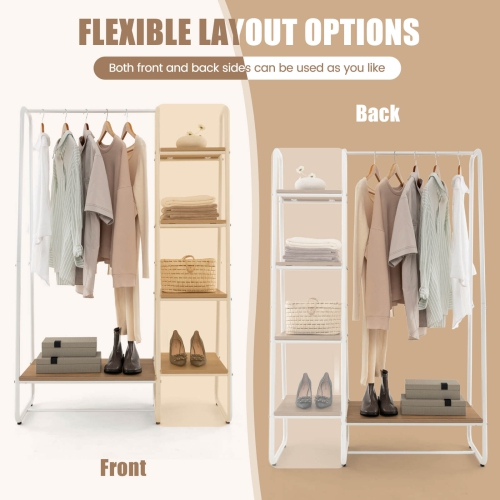 Costway Metal Garment Rack Free Standing Closet Organizer w/5 Shelves Hanging Bar