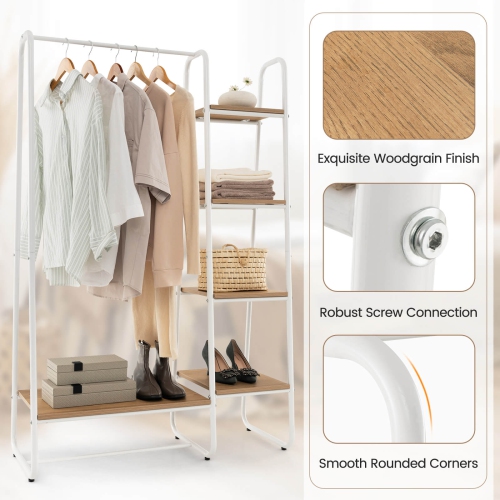 Costway Metal Garment Rack Free Standing Closet Organizer w/5 Shelves Hanging Bar