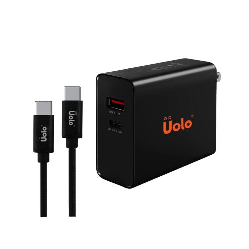 Uolo Volt 39W USB-C PD Wall Charger [51W Total] with 12W USB-A Port - Dual Port PD Wall Charger with Uolo Link 2m Braided USB C to USB C Cable- Bundle