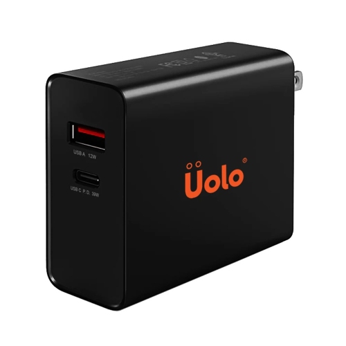 Uolo Volt 39W USB-C PD Wall Charger [51W Total] with 12W USB-A Port - Dual Port PD Wall Charger with Uolo Link 2m Braided USB C to USB C Cable- Bundle