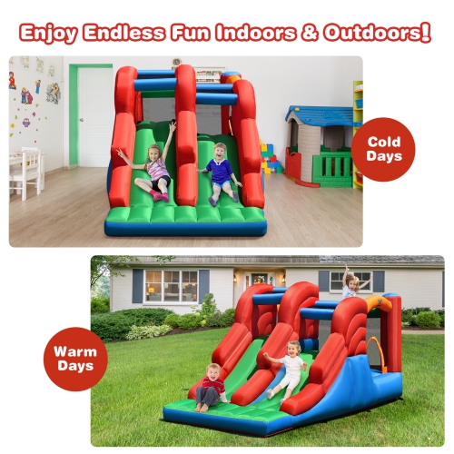 Topbuy 3-in-1 Inflatable Double Slide Bounce House Jumping Castle Indoor&Outdoor Bouncy Castle with Blower