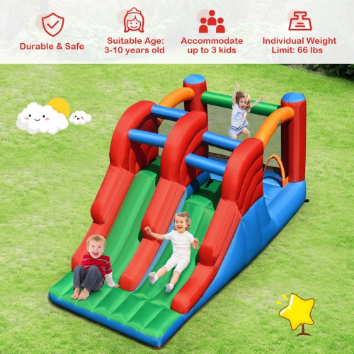 Topbuy 3-in-1 Inflatable Double Slide Bounce House Jumping Castle Indoor&Outdoor Bouncy Castle with Blower