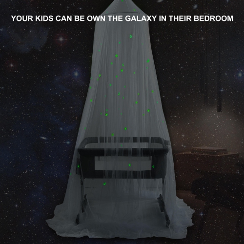 1.2-1.5 m Bed Canopy with Glow-in-Dark Stars Crib Mosquito Net for Girls Kids Bedroom use