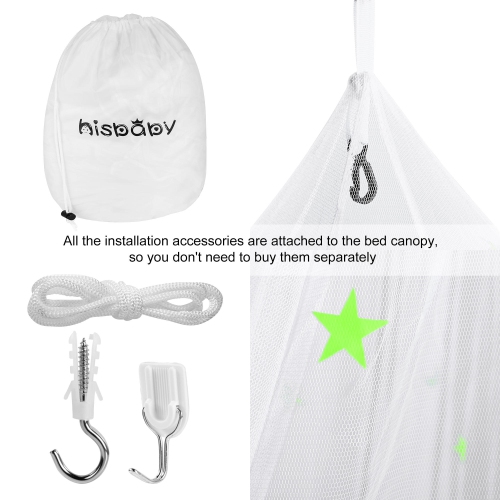 1.2-1.5 m Bed Canopy with Glow-in-Dark Stars Crib Mosquito Net for Girls Kids Bedroom use