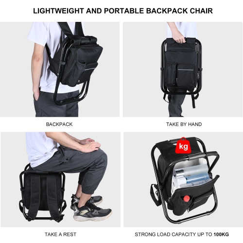 PHAT Lightweight Folding Backpack Cooler Chair, Portable Camping Stool for Outdoor Camping Fishing Hunting Hiking Rafting