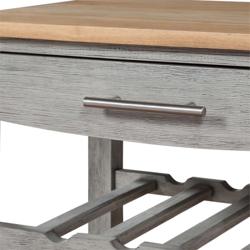 Ellaine Four-Tier Butcher Block Kitchen Cart w/ Drawer & Wine Rack in Gray Wood