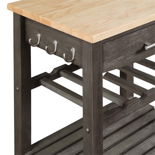 Ellaine Four-Tier Butcher Block Kitchen Cart w/ Drawer & Wine Rack in Gray Wood