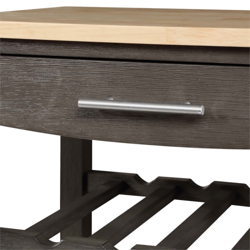 Ellaine Four-Tier Butcher Block Kitchen Cart w/ Drawer & Wine Rack in Gray Wood