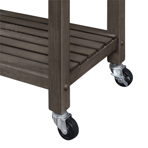 Ellaine Four-Tier Butcher Block Kitchen Cart w/ Drawer & Wine Rack in Gray Wood