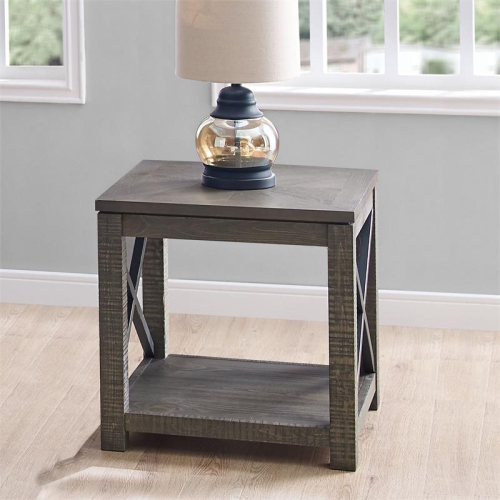 BOWERY HILL  Mid-Century Distressed Driftwood Square Wood End Table