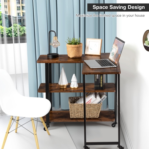 Topbuy Sofa Side Table w/Storage Shelves Mobile End Table Rolling Couch Table Desk for Living Room Bedroom