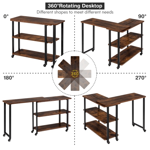 Topbuy Sofa Side Table w/Storage Shelves Mobile End Table Rolling Couch Table Desk for Living Room Bedroom