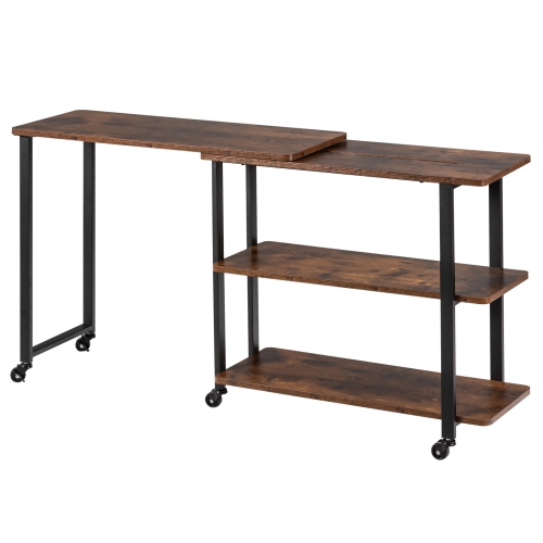 Topbuy Sofa Side Table w/Storage Shelves Mobile End Table Rolling Couch Table Desk for Living Room Bedroom