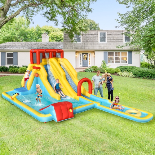 Costway 7 in 1 Inflatable Dual Slide Water Park Climbing Bouncer Without Blower