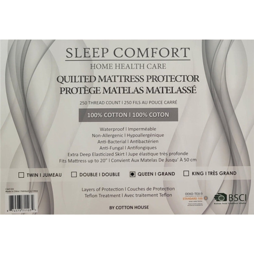 Cotton House - 100% Cotton Quilted Mattress Protector, Waterproof and Hypoallergenic, Queen Size, White