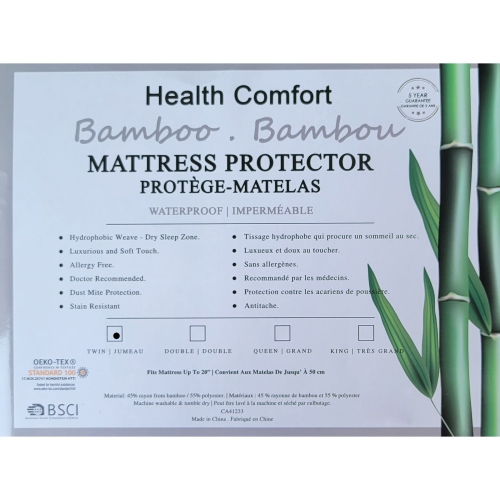 Cotton House - Bamboo Mattress Protector, Luxurious and Soft, Hydrophobic, Twin Size, White