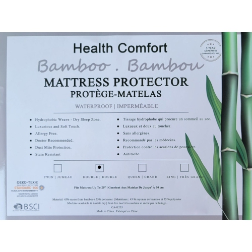 Cotton House - Bamboo Mattress Protector, Luxurious and Soft, Hydrophobic, Double Size, White
