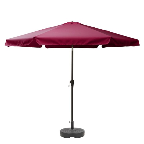 Parasol de patio rond de 10 pi en tissu rouge vin de CorLiving avec base ronde