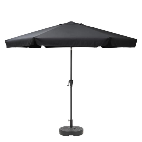 Parasol de patio rond de 10 pi en tissu noir avec base ronde inclinable de CorLiving