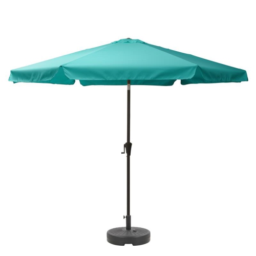 CORLIVING  10Ft Round Tilting Fabric Patio Umbrella And Round Base In Turquoise