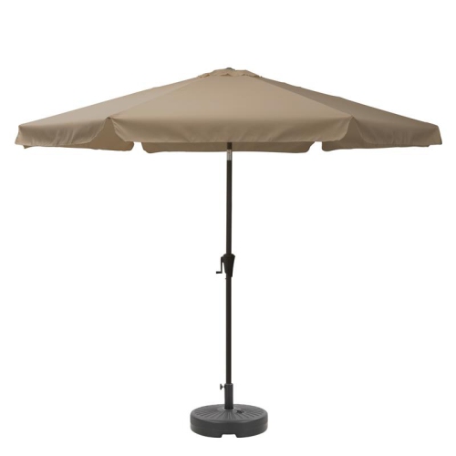 Parasol de patio rond de 10 pi en tissu brun sable de CorLiving avec base ronde