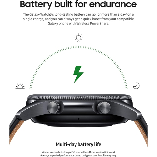 Refurbished Samsung Galaxy Watch 3 GPS + Cellular Unlocked LTE, 45mm Mystic Black Smartwatch SM-R845