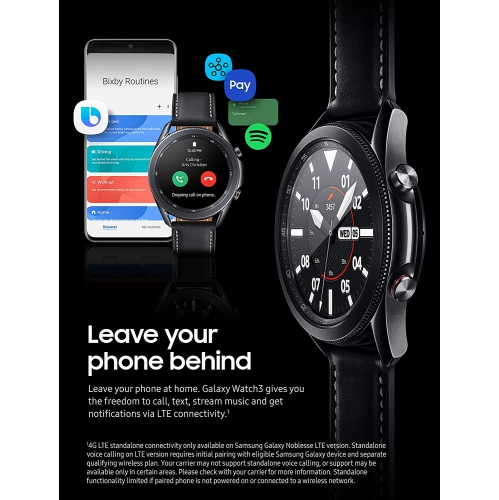 Refurbished Samsung Galaxy Watch 3 GPS + Cellular Unlocked LTE, 45mm Mystic Black Smartwatch SM-R845