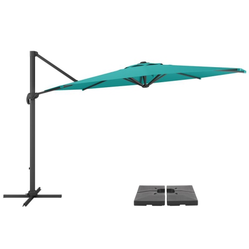 Parasol de patio en tissu turquoise décalé de 11,5 pi de CorLiving avec base