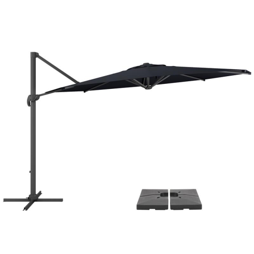 Parasol de patio en tissu noir décalé de 11,5 pi de CorLiving avec base