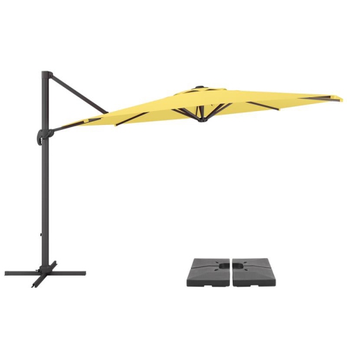 CORLIVING  11.5Ft Offset Fabric Patio Umbrella And Base In Yellow