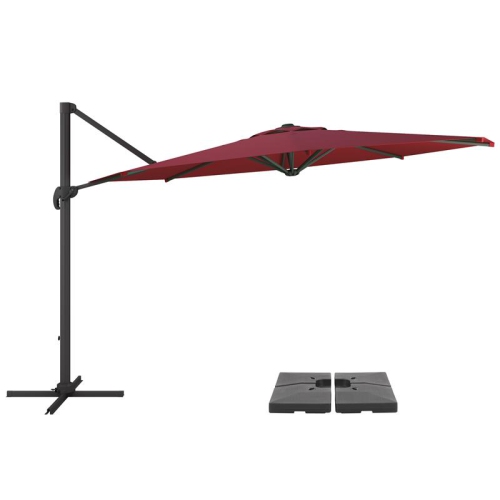 Parasol de patio en tissu rouge vin excentré de 11,5 pi de CorLiving avec base