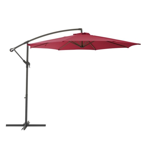 CorLiving 9.5ft Offset Wine Red Fabric Patio Umbrella and Base Weight