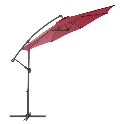 CorLiving 9.5ft Offset Wine Red Fabric Patio Umbrella and Base Weight