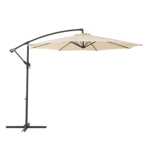 CorLiving 9.5ft Offset Warm White Fabric Patio Umbrella and Base Weight