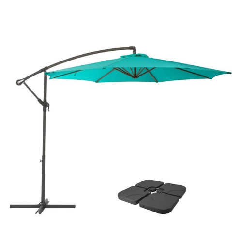 Parasol de patio en tissu turquoise excentré de 9,5 pi de CorLiving et poids de base