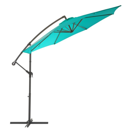 CorLiving 9.5ft Offset Turquoise Fabric Patio Umbrella and Base Weight