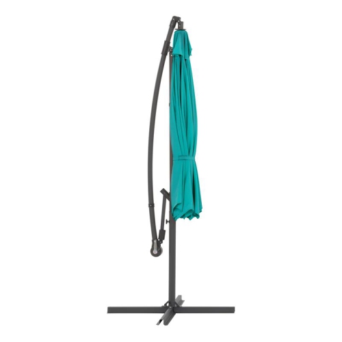 CorLiving 9.5ft Offset Turquoise Fabric Patio Umbrella and Base Weight