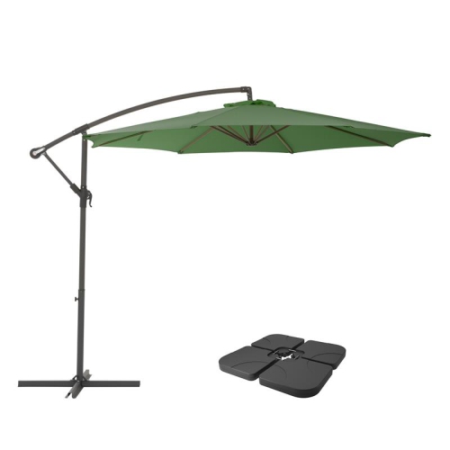 Parasol de patio en tissu vert décalé de 9,5 pi de CorLiving et poids de base