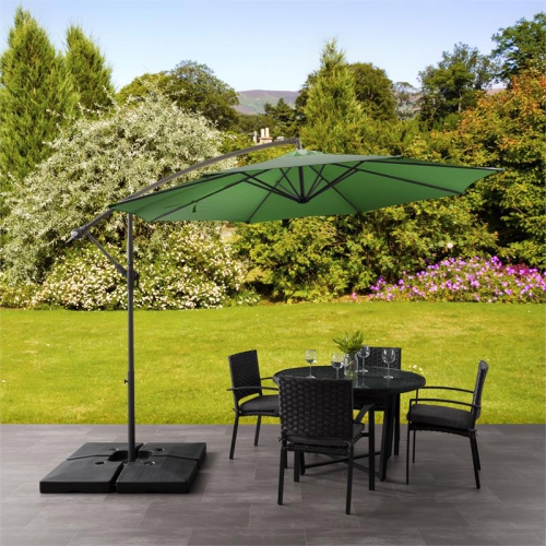 CorLiving 9.5ft Offset Green Fabric Patio Umbrella and Base Weight